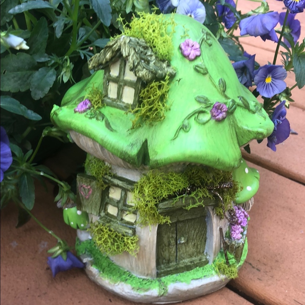 Whimsical Green Mushroom Fairy House Decor Hand Painted